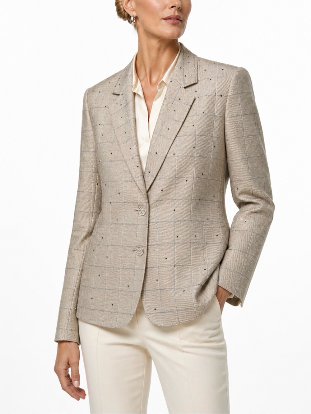 Criscione Vintage Blazer 80s Champagne Rhinestone Embellish Windowpane Plaid S